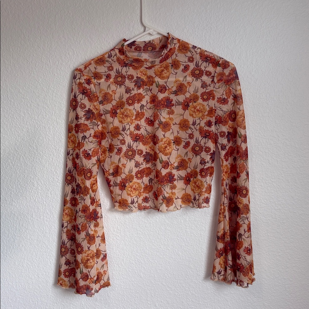 SOLD—Fall Vibes Flare Sleeve Sheer Top